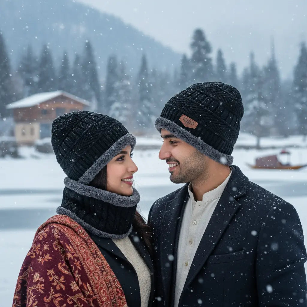 Kashmiri Two in One Premium Woolen Cap Set