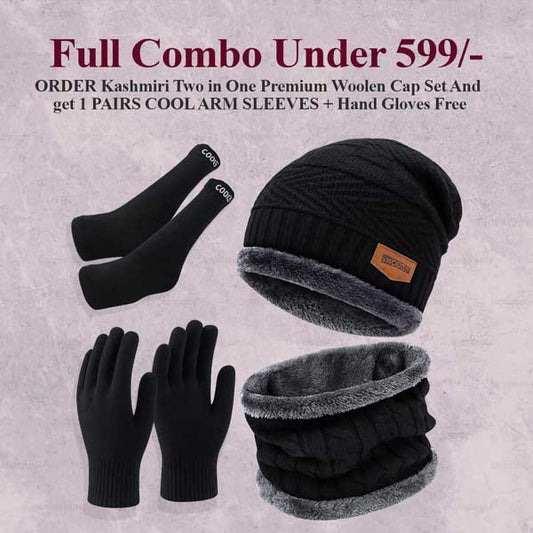 Kashmiri Two in One Premium Woolen Cap Set