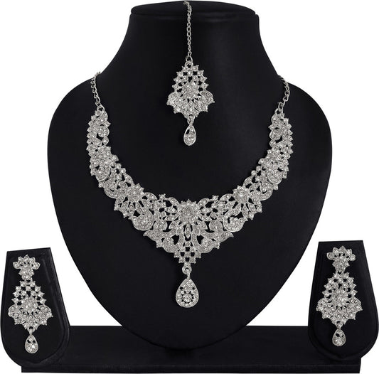 Silver Plated Jewellery Set With White American Diamond