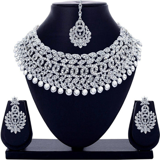 Rhodium Plated Jewellery Set White Austrian Diamond