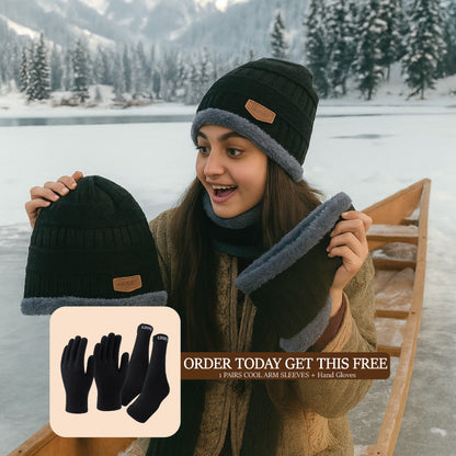 Kashmiri Two in One Premium Woolen Cap Set